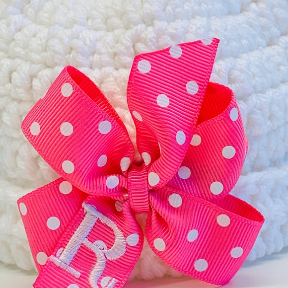 Any initial Monogram Initial Baby Girls Bow Hat - Picture 5 of 6